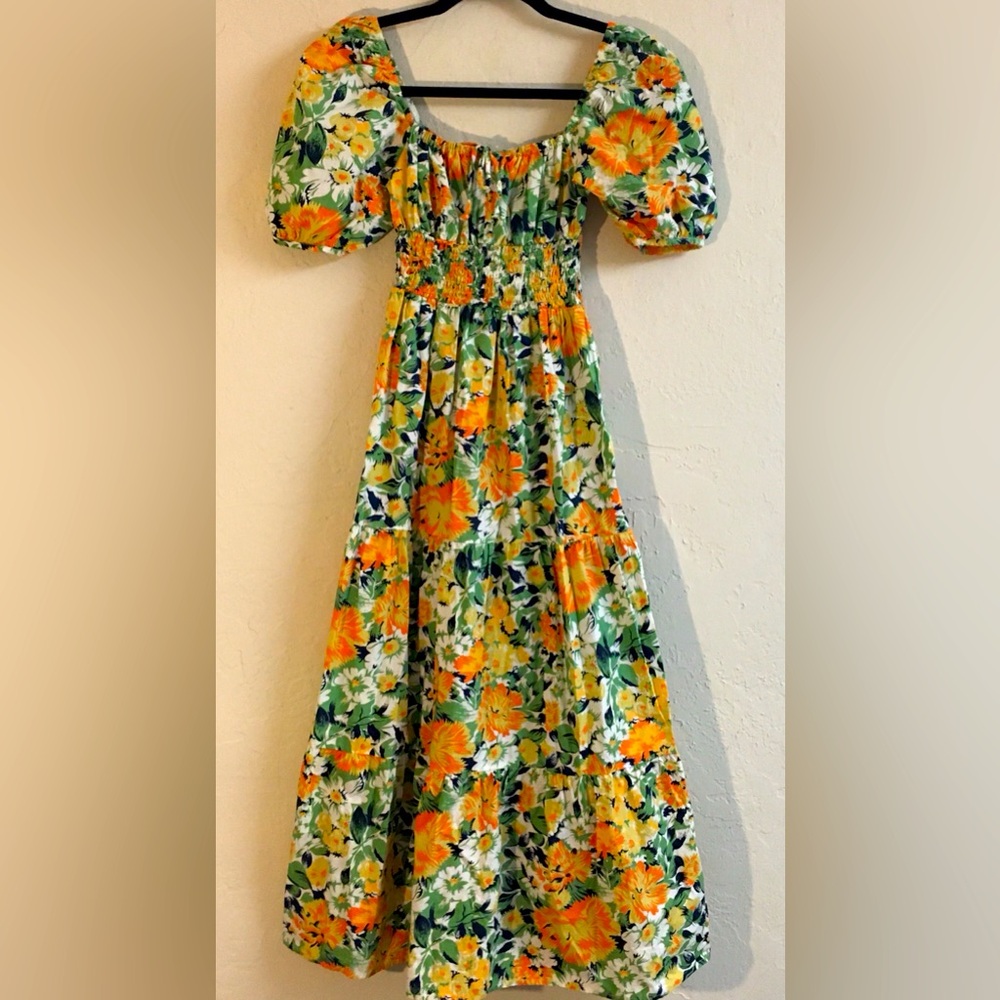 Faithful The Brand 100% Cotton Midi Floral Dress 2 Yellow Spring Easter …